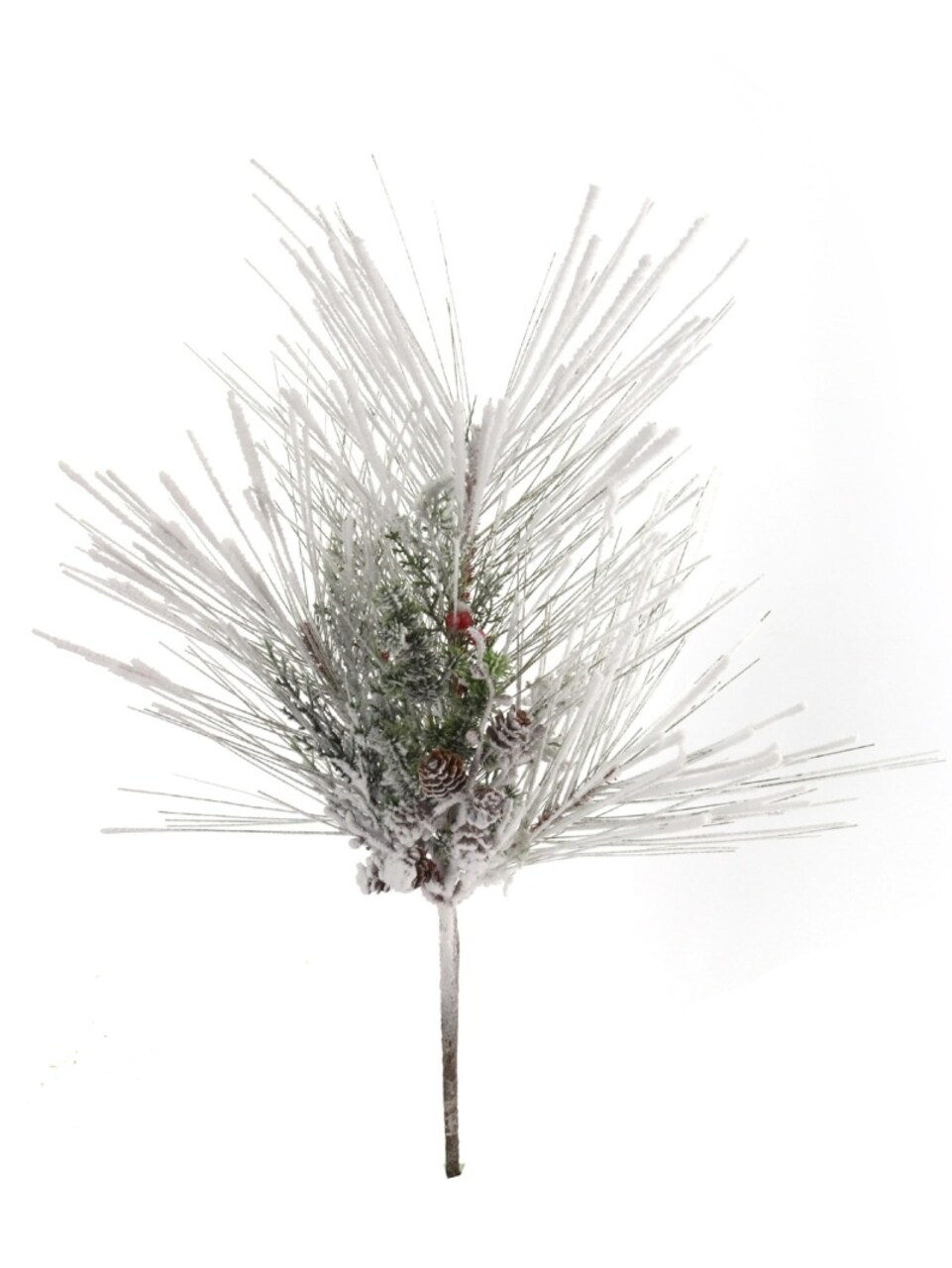Set of 12: Snow Covered Pine Picks with Lifelike Red Berries